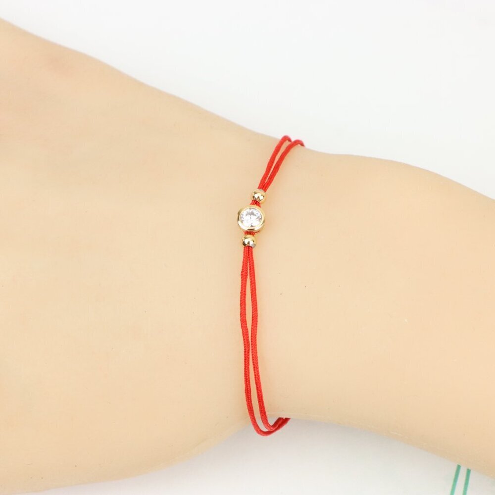 "Minimal Red String Bracelet with Center Stone, XPBL0786